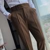 Pantalon de Costume pour Hommes Style d'affaires Formel Jambe Droite Coupe ajustée Couleur Unie Doux Taille Haute Poches Vintage Doux Respirant Pantalon de Bureau pour Hommes