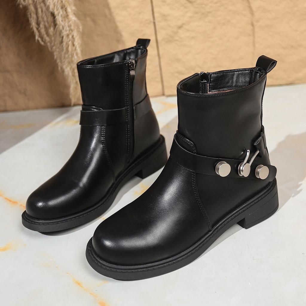 2025 Autumn New Versatile Black Thick-soled Medium Boots Women's Height Increasing Small British Knight Boots Women's Boots