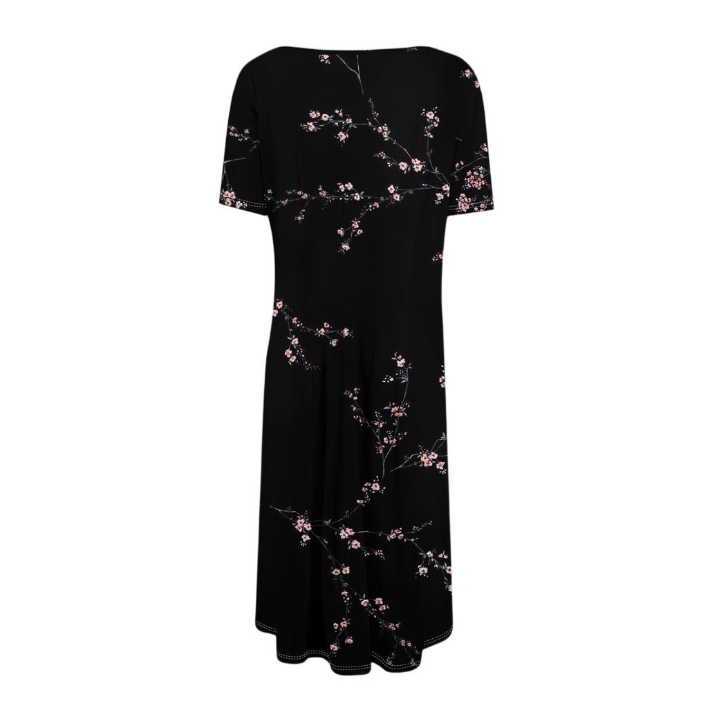 Women's Casual Fashion Round Neck Short Sleeve Floral Print Midi Dress