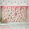 2D Whimsical Candy Backdrop Pink Cream Drip with Colorful Candies Themed Party Background