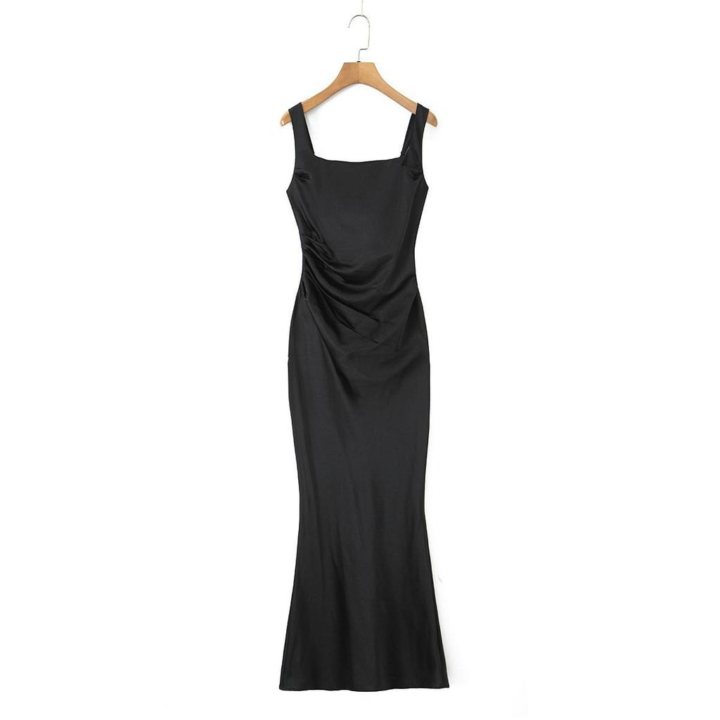 Rochie de Seară Clasică Europeană/Americană din Satin cu Bretele Subțiri pentru Femei