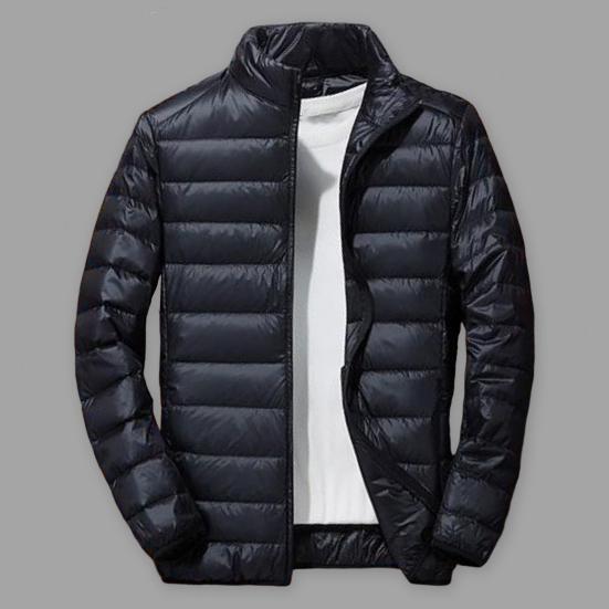 Men Cotton Coat Stand Collar Long Sleeve Zipper Closure Lightweight Jacket