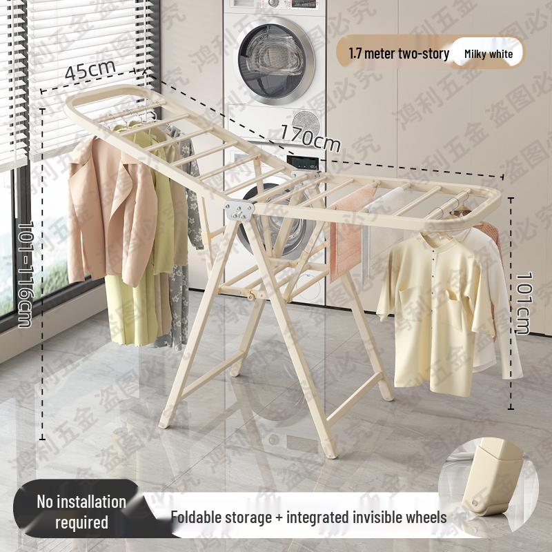 Folding Floor-Standing Clothes Drying Rack for Household, Bedroom, Balcony, Indoor Use - Ideal for Baby Clothes and Quilts.