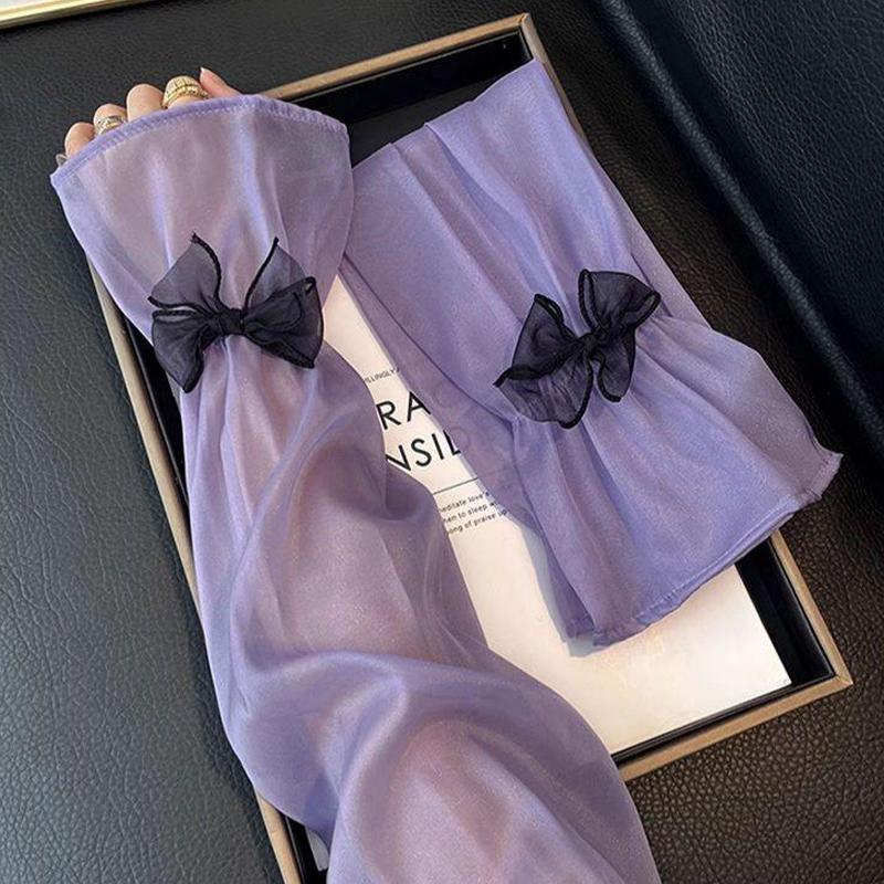 New Elegant Pearlescent Yarn Bow Sun Protection Arm Sleeves For Women Summer Ins Style Ice Silk Arm Sleeves Flared Sleeves