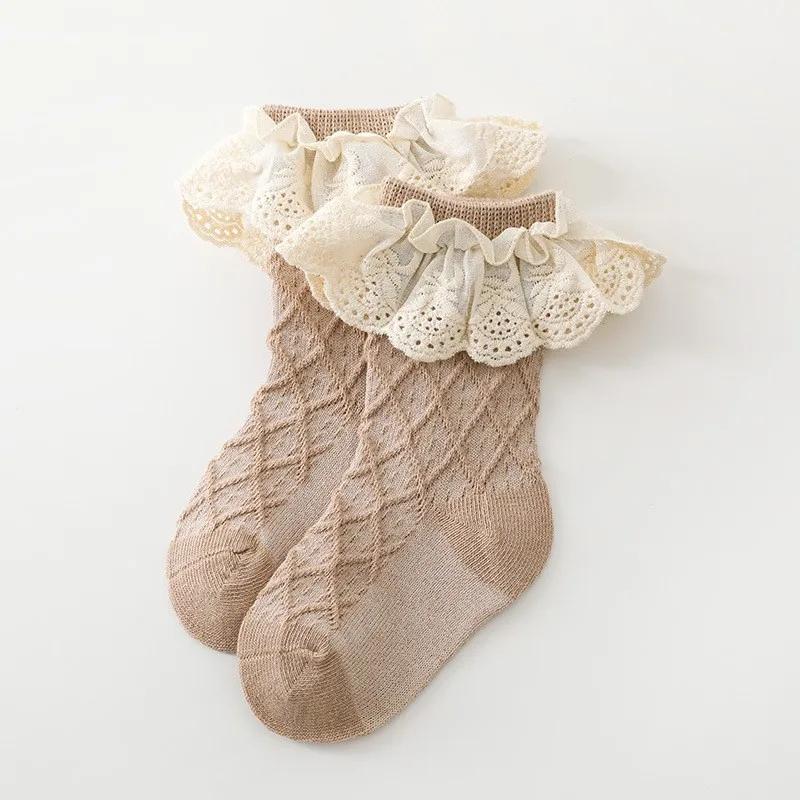 Newborn Baby Girls Leg Ruffled Long Socks Cotton Cute Socks Kid Spring Clothing with Lacework Unisex Toddlers Cotton Socks