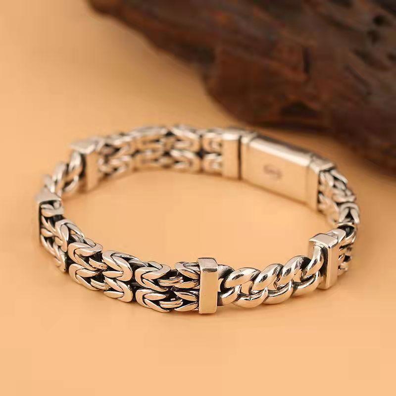 Sterling Silver Double-Layer Peace Print Bracelet Woven Retro Personality National Tide National Style Hand Jewelry Gift