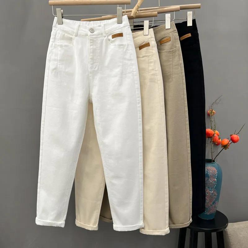 Jeans Taille Haute Printemps Automne Mode Femme Ample Polyvalent Épaissir Pantalons Décontractés Surdimensionnés Femme Pantalons Chauds