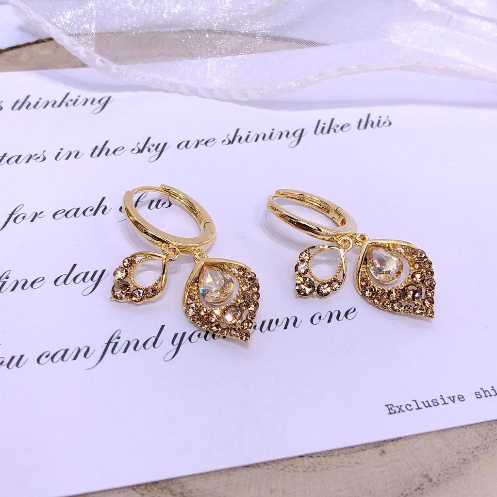 2025 Coffee Tone Zircon Earrings - Rhombus Design, Elegant and Versatile High-End Ear Jewelry
