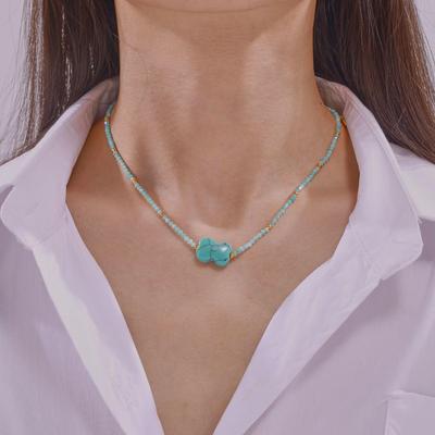 Bohemian Turquoise Pendant Necklace: Fashionable, Versatile, Natural Stone & Steel Beads