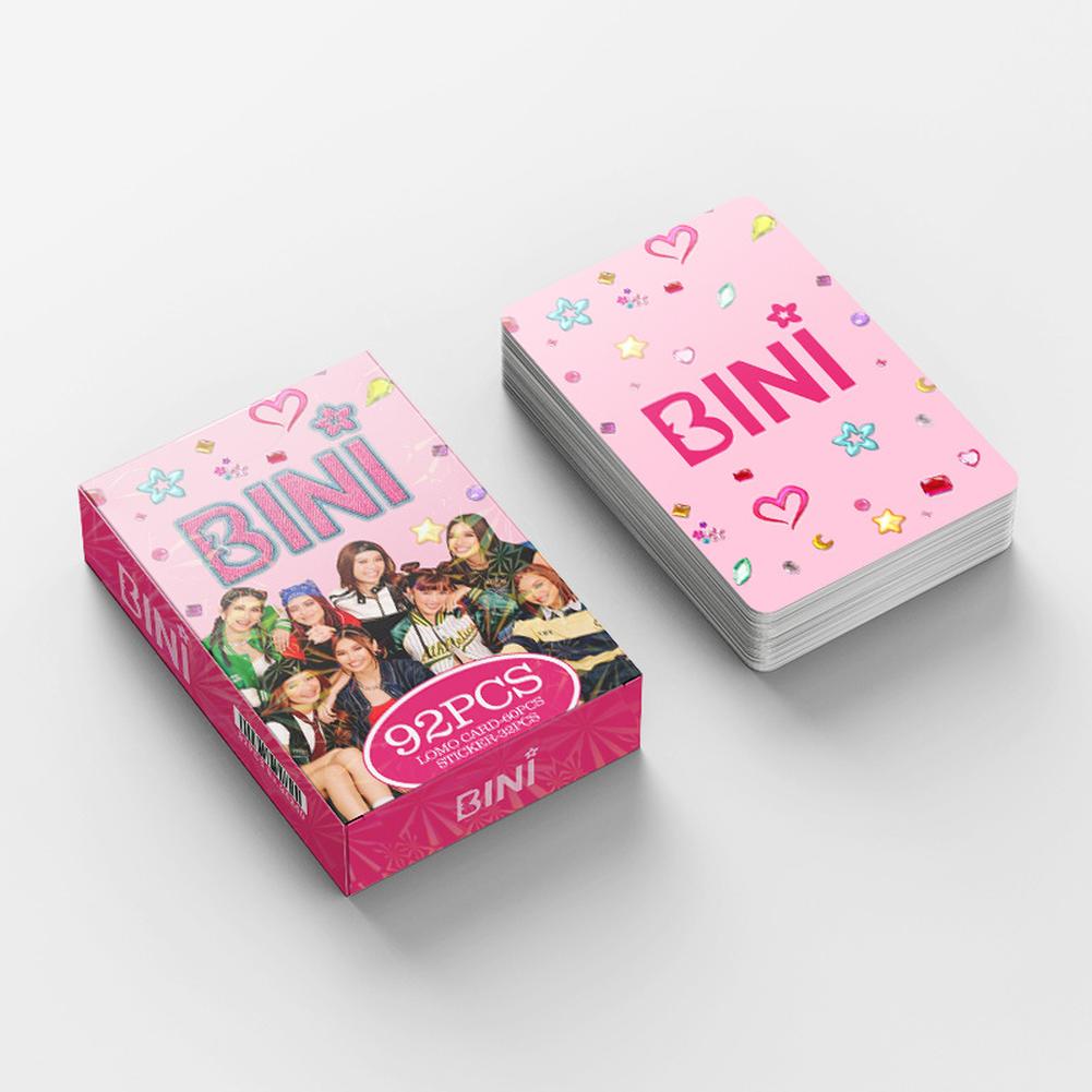 92pcs BINI Photocard Sticker Set Boxed Postcard Double Sides Lomo Cards Collection Gifts For Fans (60photo Cards+32stickers)