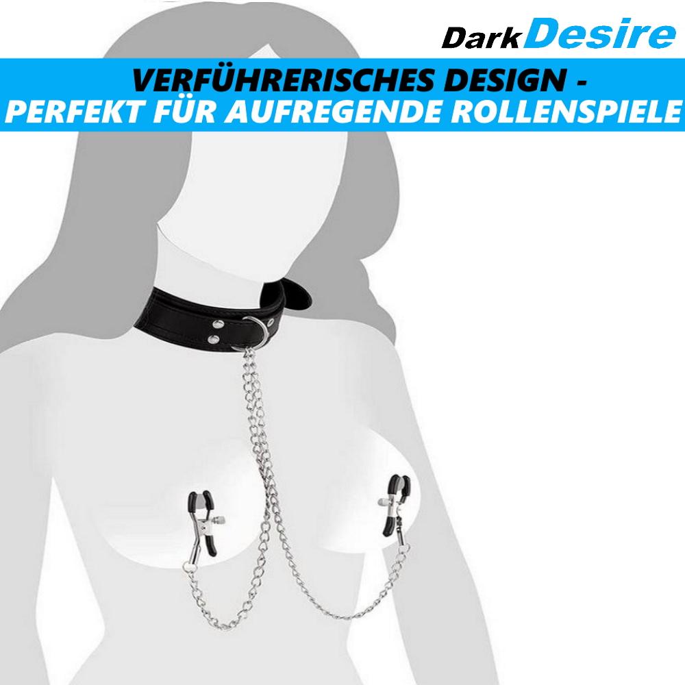 DarkDesire BDSM Fetish Nipple Clamps with Collar Adjustable Breast Clamps