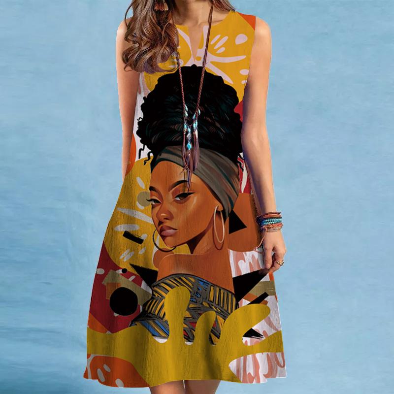 

Весенне-летнее свободное повседневное платье без рукавов с v-образным вырезом и принтом, повседневные платья для женских пляжных каникул XXXL