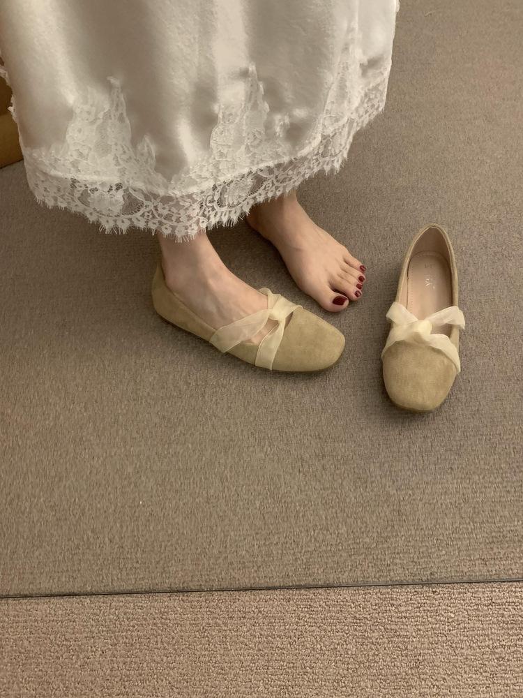 

Нежный вечерний бриз балетки женские 2025 новые туфли Мэри Джейн на плоской подошве с бантом темпераментные универсальные женские туфли 40 хаки