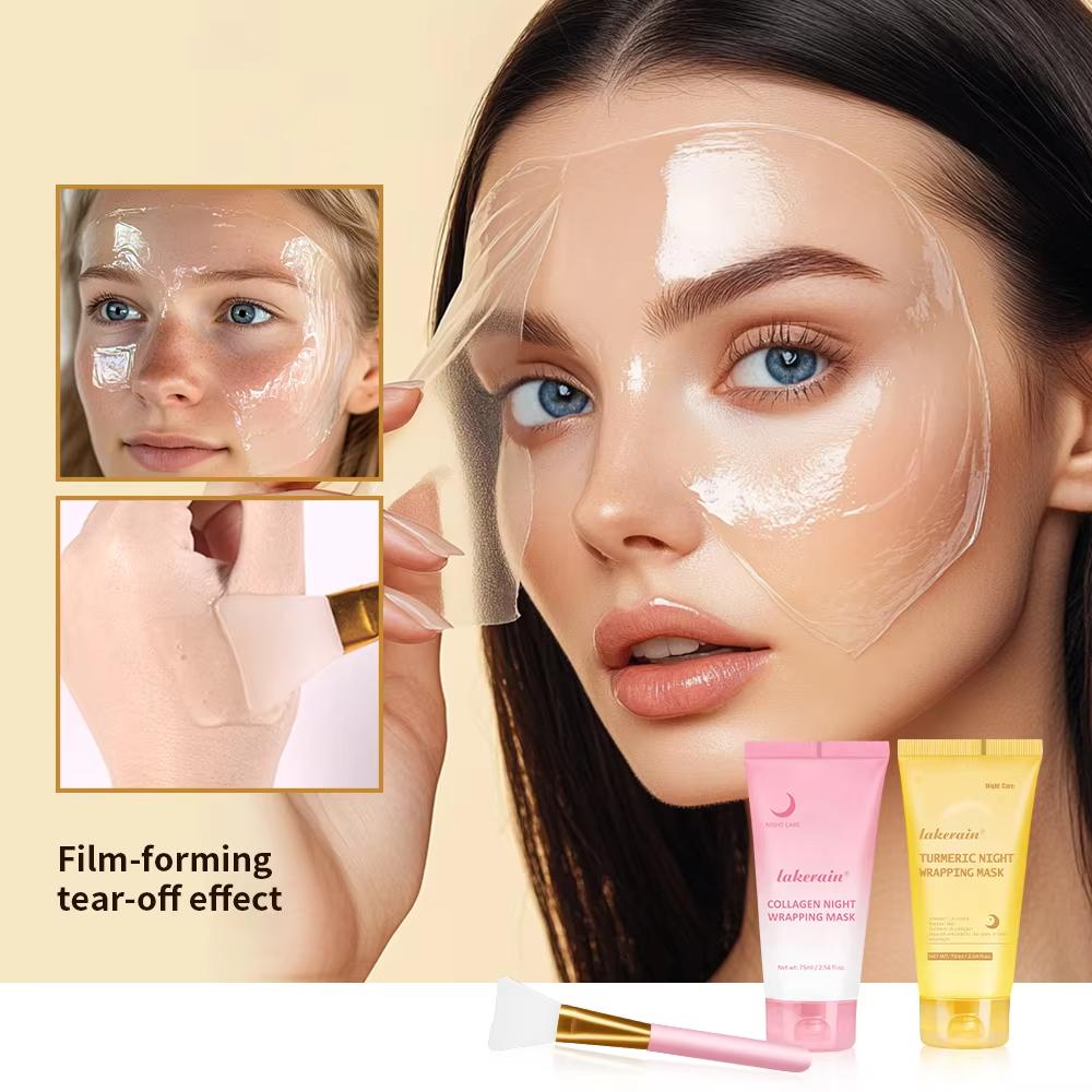 2 Stück/Set Kurkuma & Kollagen Nacht-Wickelmaske Tiefenhydratation Feuchtigkeitsspendend Schlaf-Peel-Off-Maske Hautpflege