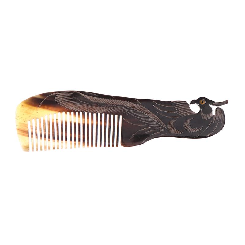 Natural Ox Horn Comb Anti Static Buffalo Combs Mandarin Duck Phoenix Carving Professional Detangling Massage Fine Tooth Comb