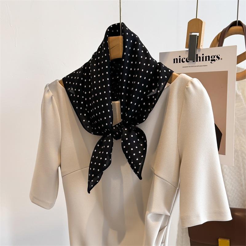 Spring and Summer New Thin Cotton and Linen 71 Square Scarf Women's Silk Scarf High-end Polka Dot Korean Versatile Scarf Neck Protection Small Scarf