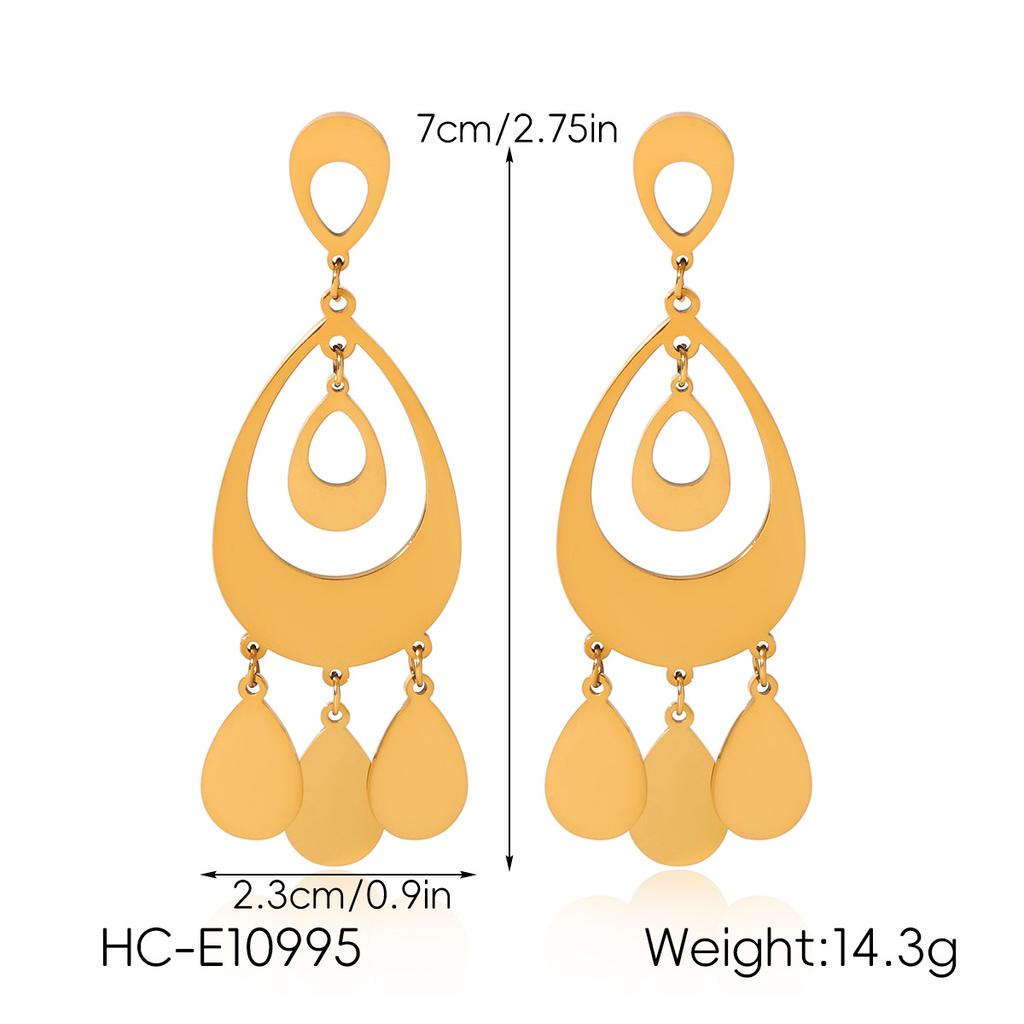 Wholesale 18k Gold Women's Niche Design Hollow Geometric Teardrop Earrings, Unique Fashion Drop Earrings