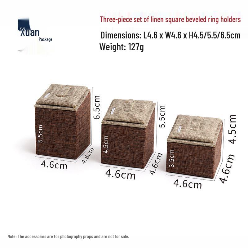 Coffee Oblique Ring Display Set: Trapezoidal Jewelry Holder (3-Piece)