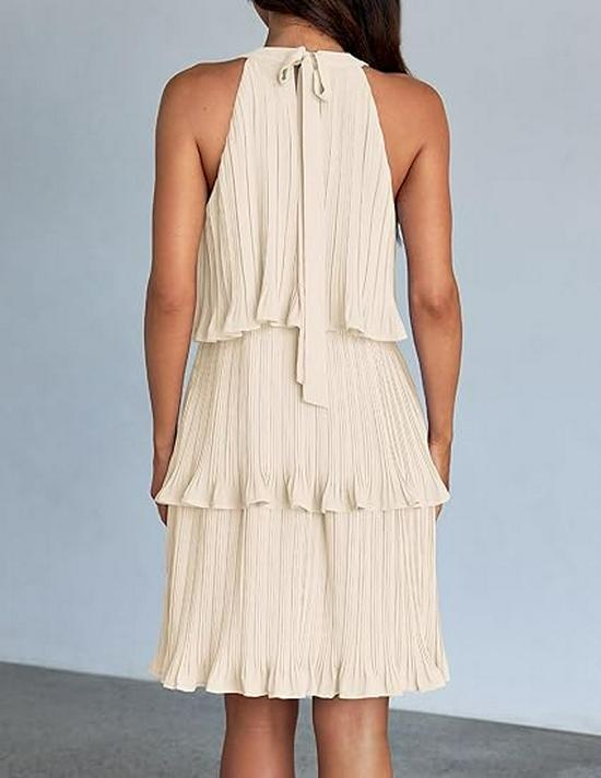 2026 European Sleeveless Patchwork Pleated Hem Women's Dress