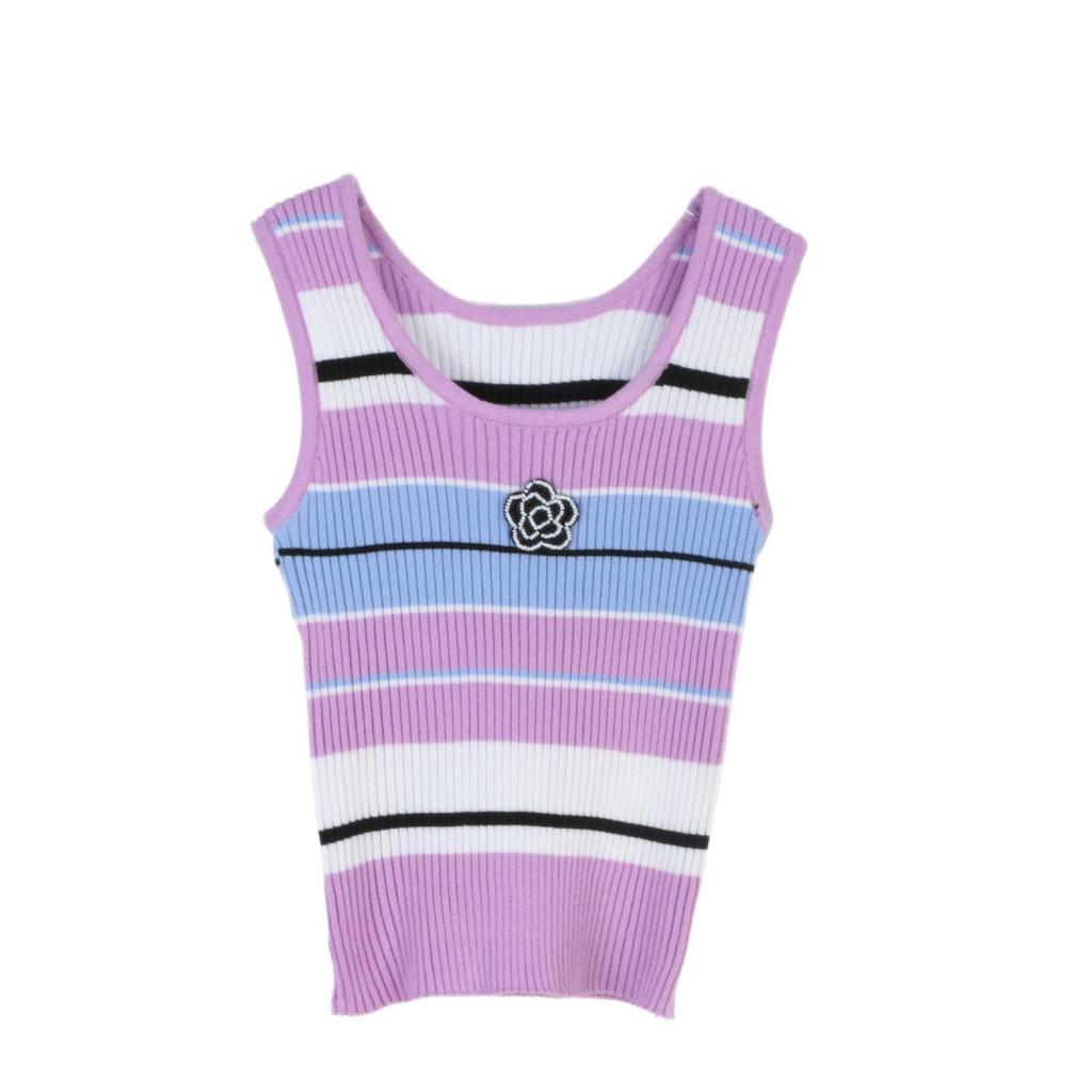 Farbblock Gestreifte Ärmellose Strickweste: Frühlings-/Sommer-Pendlerstil
