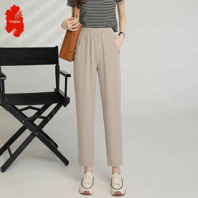 

Women s Summer Thin Elastic Waist Capri Pants 5XL