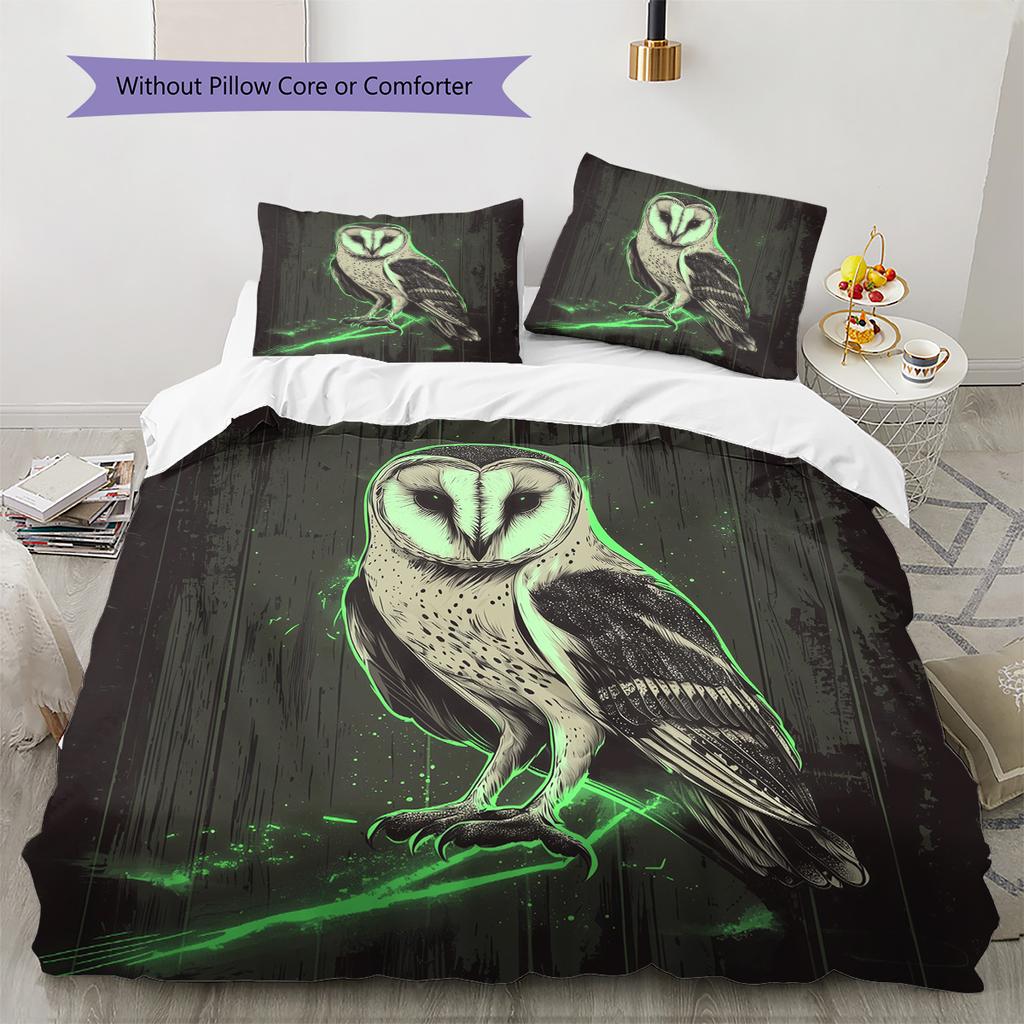 Barn Owl Pattern Bedding Quilt Set  Home Decoration  Gift (1 * duvet cover + 2 * pillowcase  without core)