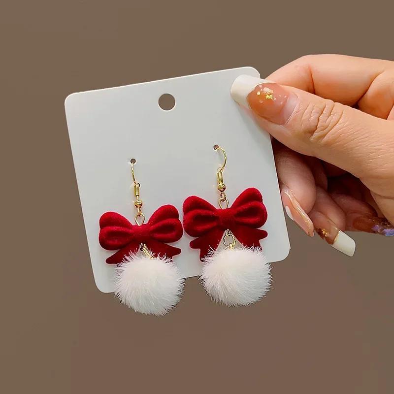 Retro Style Red Bowknot Stud Earrings for Women Girls Simple Earings Piercing Aesthetics Elegant Earrings Christmas Jewelry Gift