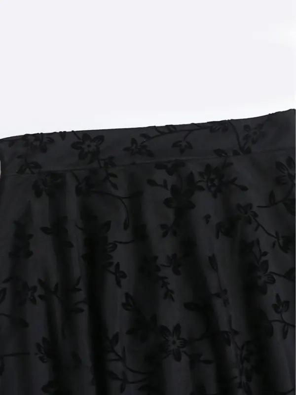Elegant Floral Mesh A-line High-waisted Skirt for Women