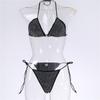 European & American Sexy Rhinestone Bandage Halter Bikini - Solid Color