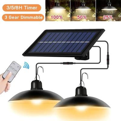 Solar-Pendelleuchte für den Außenbereich, wasserdichte LED-Lampe, Doppelkopf-Kronleuchter-Dekorationen mit Fernbedienung für den Innenbereich, Schuppen, Scheune