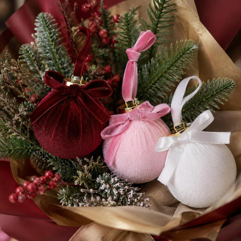 Velvet Foam Christmas Ball Christmas Tree Hanging Ornament Bowknot Sphere Festival Party Xmas DIY Decoration Balls Accessories