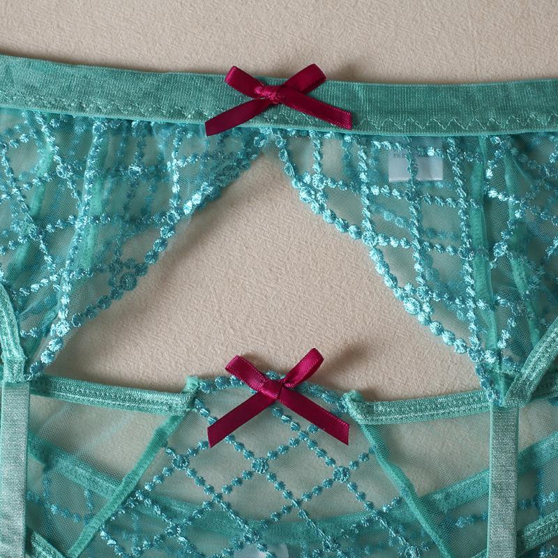 Lake Blue Embroidered Sling Bra Set: Trendy European and American 3-Piece with Steel Support