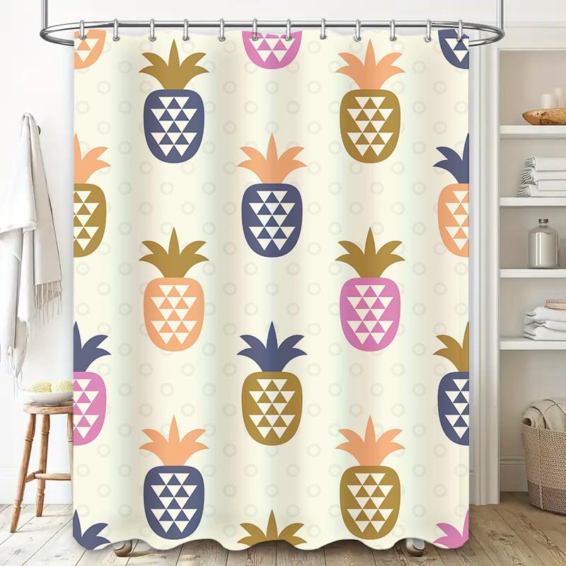 Colorful Pineapple Shower Curtain: Modern Bathroom Decor with Geometric Pattern (Set Includes Rings)