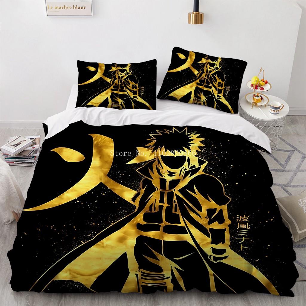 Uzumaki Naruto Bedding Set Quilt Cover Sasuke Cartoon Anime Bed Bedroom Duvet Cover Beddings Suit Kids Boys Birthday Gifts