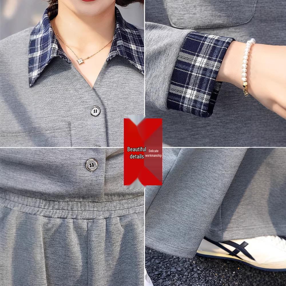 Mom's Spring Casual Korean Style Two-Piece Suit: Fashionable Age-Reducing Shirt and Jacket Set for Middle-Aged & Elderly Women