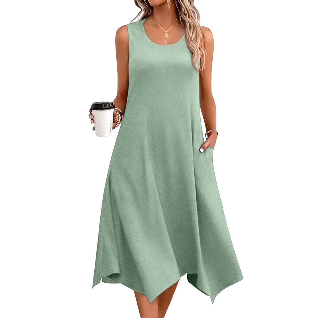 Women's Casual Dress For Summer Tank Dress Loose Beach Dress With Pockets Flare Midi Sundress