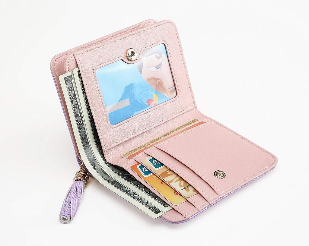 Fair Fairy Women's Bifold PU Leather Mini Wallet with Ribbon, Cute Gift, 151124 (Lavender)