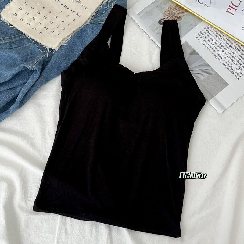 

Летний новый стиль с интегрированным чашечным топом-майкой с нагрудными подушечками для женщин, облегающий и стройнящий XXXL чёрный