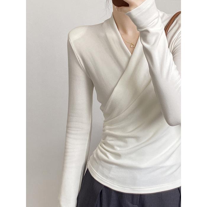 Women's V-Neck Long-Sleeve Crossover Top - Slim, Stylish, Flattering Autumn/Winter Layer