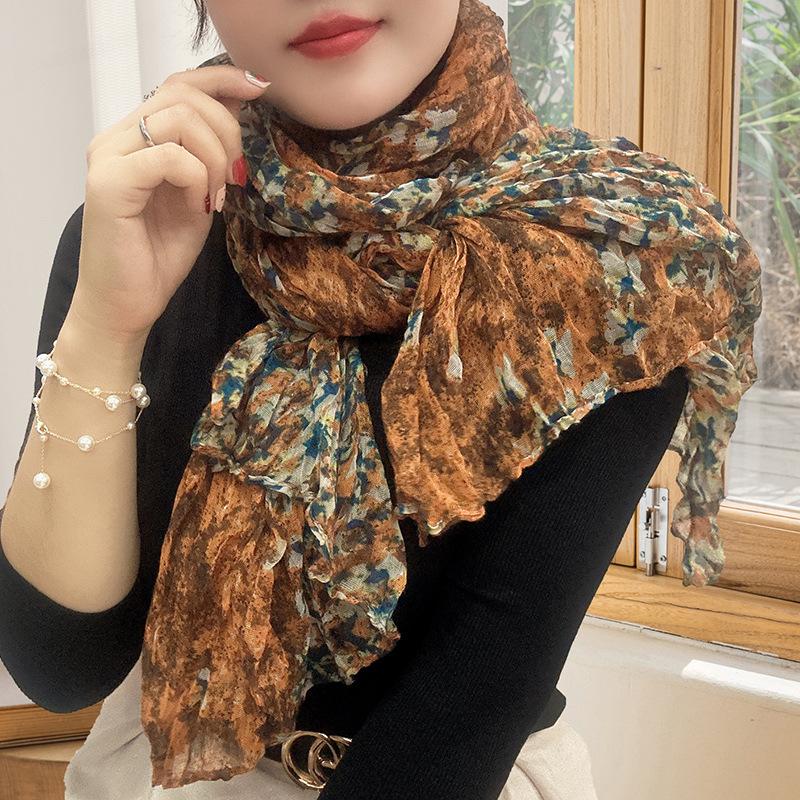 Small Floral Thin Mori Age-reducing Wrinkled Sunscreen Silk Scarf Women's Summer New Versatile Shawl Fashion Trends