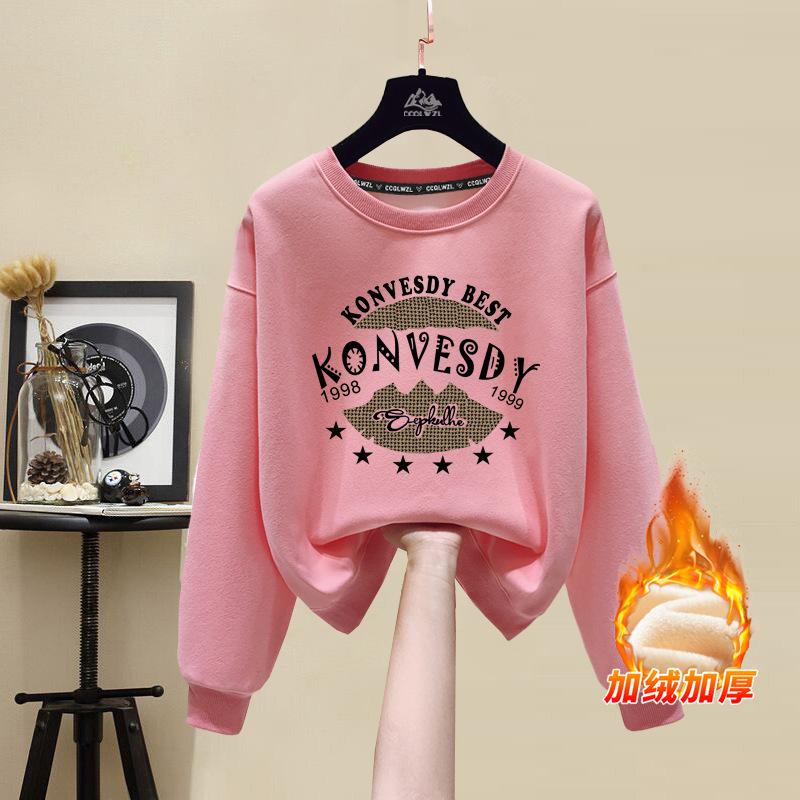2025 pure cotton sweater women's spring and autumn models round neck loose and thin winter velvet thickened long sleeves student ins
