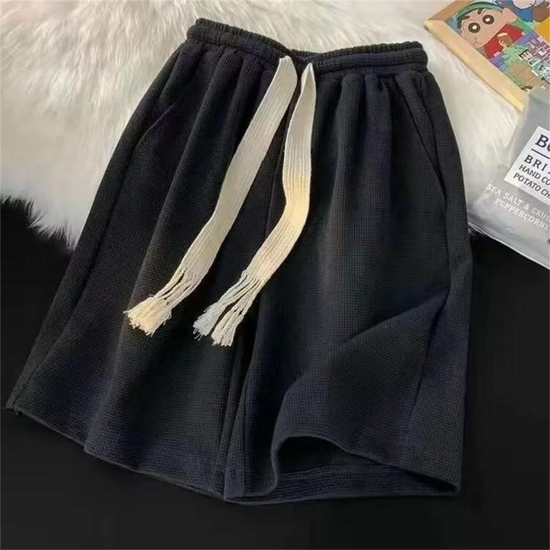 Solid Shorts Summer Men's Fashion Trendy Brand Lightweight Drawstring Basketball Sports Fitness Middle Pants