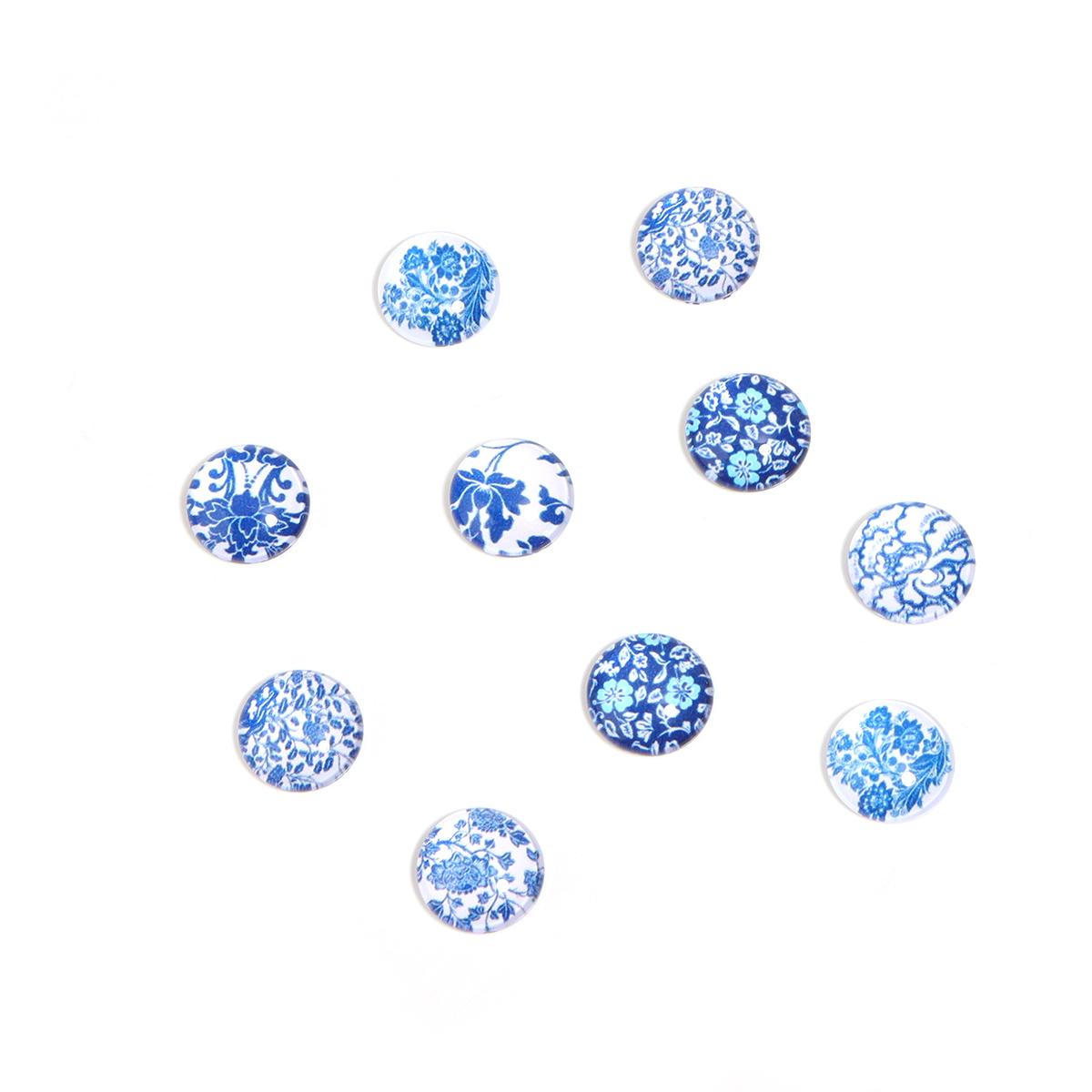 

10pcs 10 12 14 18 20 25mm Blue And White Porcelain Glass Cabochon Round Flatback Loose Bead For Jewelry Making DIY Ring Necklace