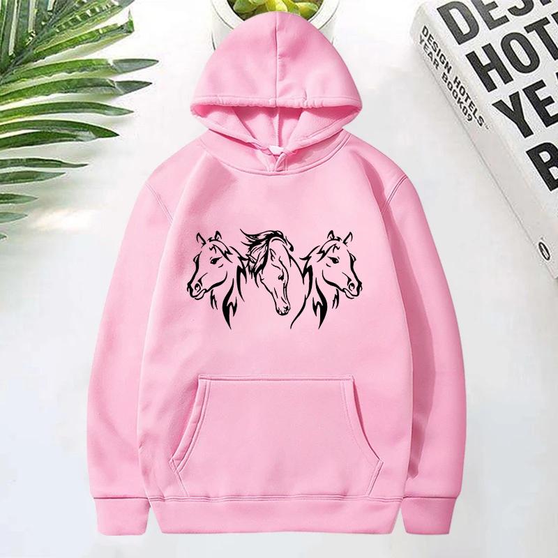 Horse Head Pattern Print Hoodies for Women Fashion Casual Sports Sweatshirts Ladies Pullovers Tops