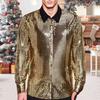 Yousheng Men Retro Sequin Shirt Glittery Button-up Long Sleeve Lapel Shirt Vintage Disco Shirt for Bars Nightclubs Parties