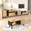 Side Cabinets, Sideboard, Display Cabinets with Glass and LED Lighting. Black and Wood Colors, Black Wood Strip Design [OLD SKU:WF313229230SAA]