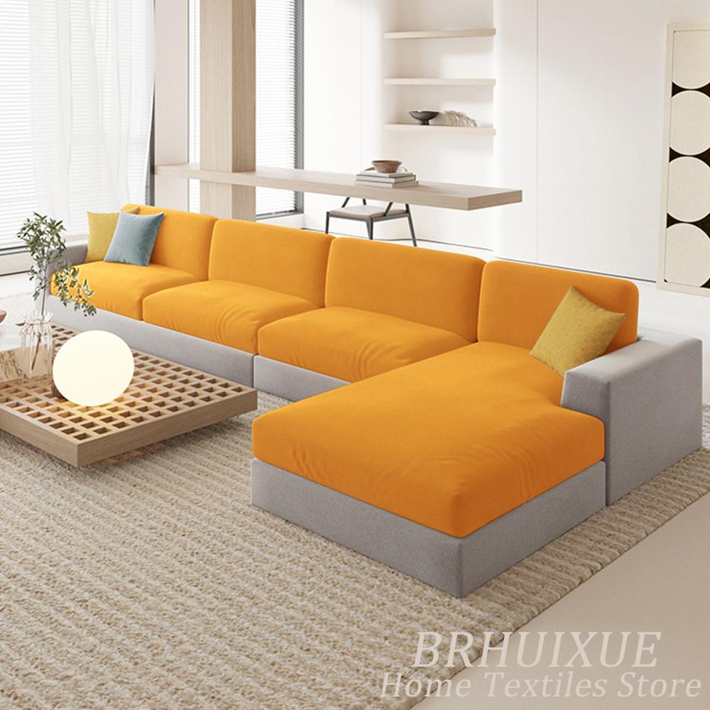 Velvet Sofa Cushion Cover For Living Room Anti-Slip Elastic Sofa Cover Solid Color Soft Slipcover Home Decor Furniture Protector