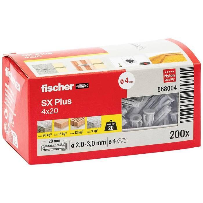 Chevilles à expansion fischer sx plus - ø 4 x 20 mm - boite de 200 pièces - 568004