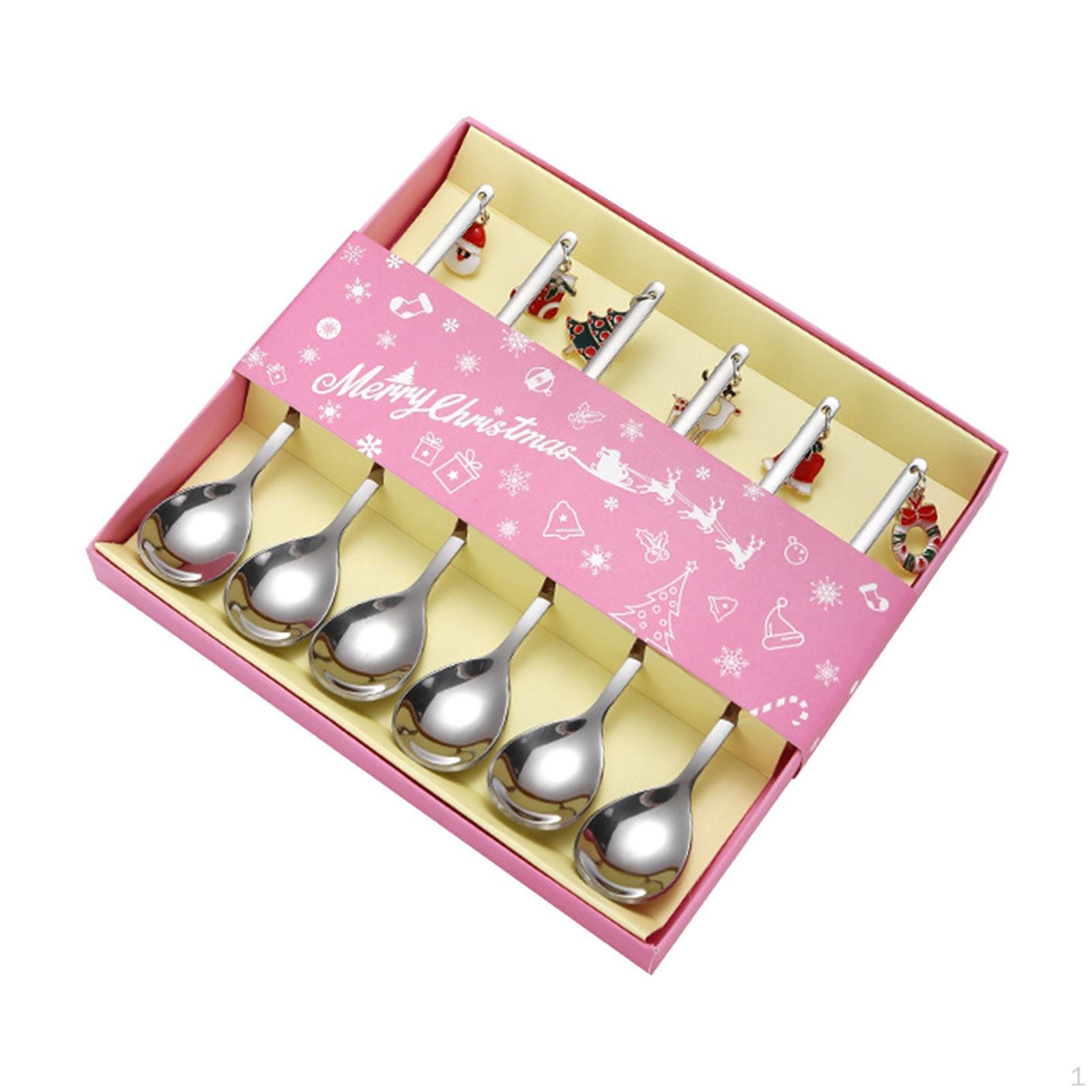 

Коллекция из 6 рождественских ложек, столовые приборы для десертов из нержавеющей стали, многоразовый кухонный набор для праздников серебряный