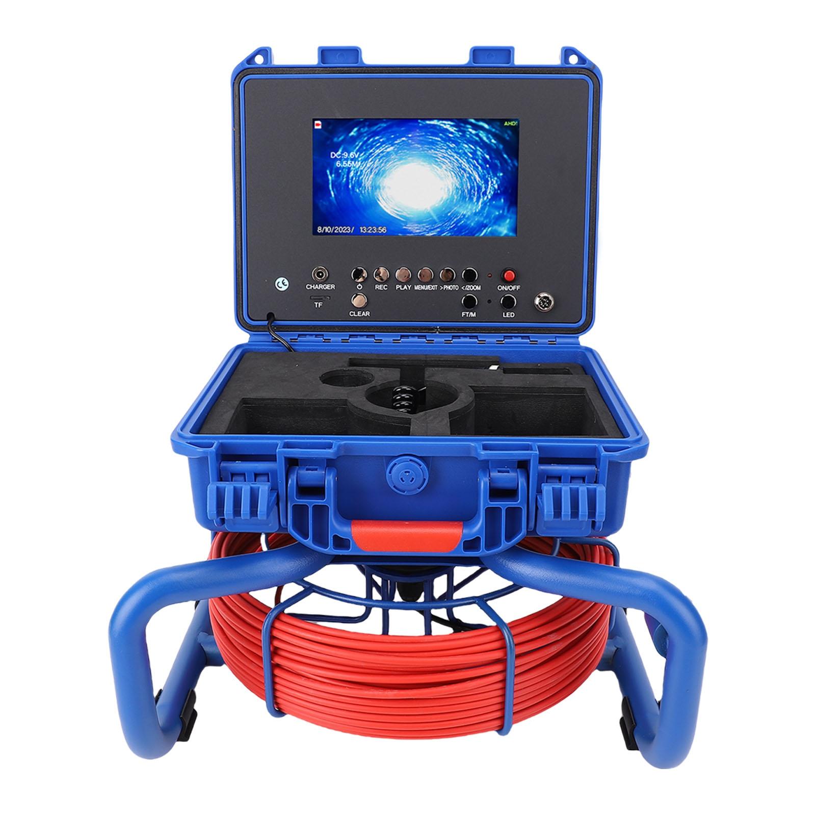 Cameră de canalizare auto-nivelantă cu transmițător de 512Hz Cameră de inspecție conducte Înregistrator DVR IP68 30M Conductă industrială US blue